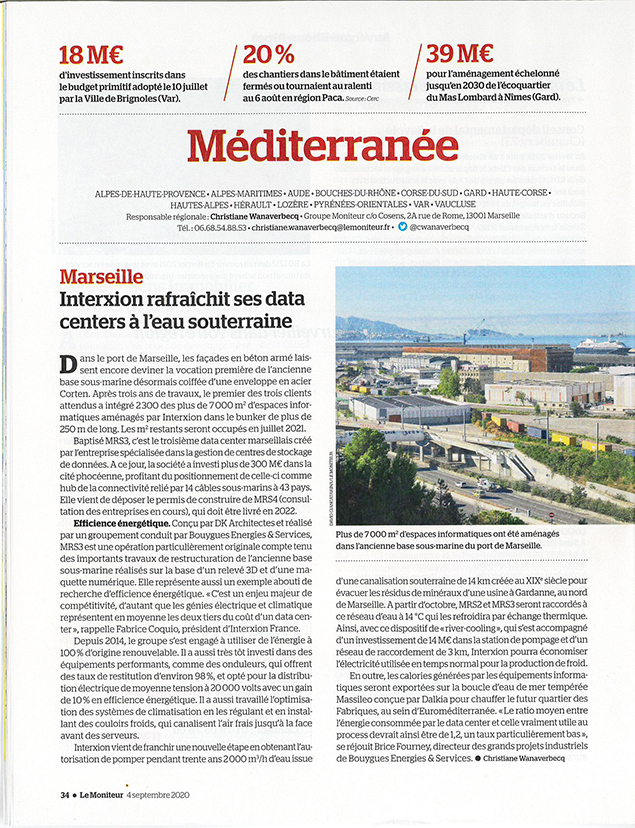 Méditerranée - Marseille - Interxion rafraichit ses data centers à l'eau souterraine