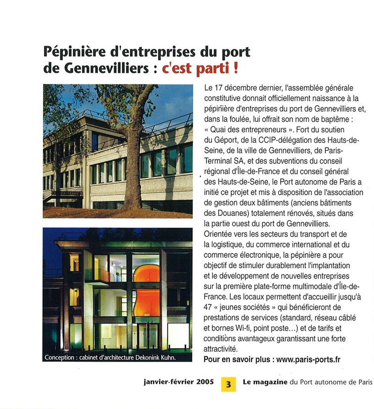 Pépinière d'entreprises du port de Gennevilliers: c'est parti!