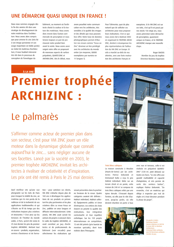 Premier trophée ARCHIZINC : Le palmarès