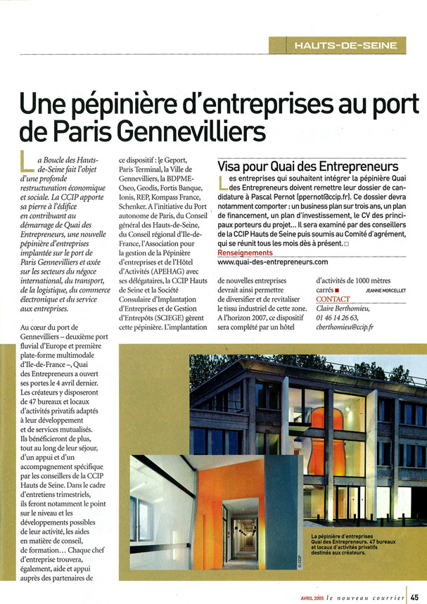 Une pépinière d'entreprises au port de Gennevilliers